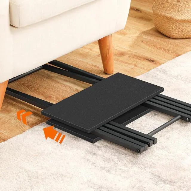 Alt view image 5 of 7 - Folding TV Tray Table, Wooden TV Tray, Portable Sofa Side Table, Industrial Snack Table End Table for Small Spaces, Space-Saving, Easy to Install and Fold, Black BB27BZ01