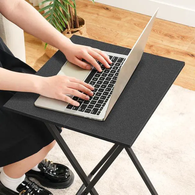 Alt view image 6 of 7 - Folding TV Tray Table, Wooden TV Tray, Portable Sofa Side Table, Industrial Snack Table End Table for Small Spaces, Space-Saving, Easy to Install and Fold, Black BB27BZ01