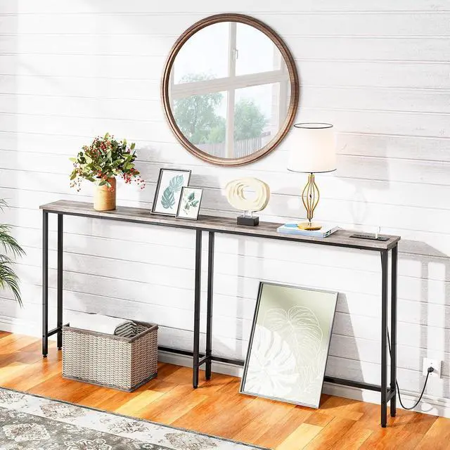 Alt view image 4 of 7 - 70.9" Narrow Console Table with Charging Station, 5.9" Slim Sofa Table Behind Couch, 2 AC Outlets & USB-C Ports, Long Entryway Tables for Small Spaces, Livingroom, Greige BG185UXG01G1
