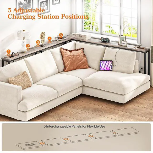 Alt view image 5 of 7 - 70.9" Narrow Console Table with Charging Station, 5.9" Slim Sofa Table Behind Couch, 2 AC Outlets & USB-C Ports, Long Entryway Tables for Small Spaces, Livingroom, Greige BG185UXG01G1