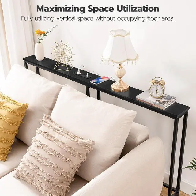 Alt view image 6 of 7 - 63" Narrow Console Table with Charging Station, 5.9" Slim Sofa Table Behind Couch, 2 AC Outlets & USB-C Ports, Long Entryway Tables for Small Spaces, Livingroom, Black BB165UXG01G1