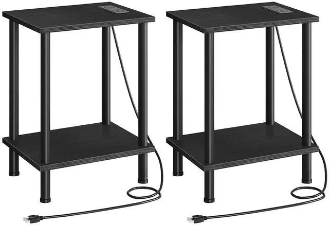 Main image of Side Table with Charging Station, Set of 2 End Tables with USB Port and Outlets, Nightstand with 2-Layer Storage Shelves for Small Spaces, Living Room, Bedroom, Black BK09UBZP201