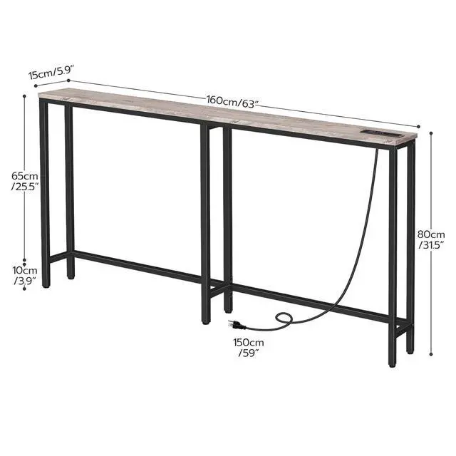 Alt view image 3 of 7 - 63" Narrow Console Table with Charging Station, 5.9" Slim Sofa Table Behind Couch, 2 AC Outlets & USB-C Ports, Long Entryway Tables for Small Spaces, Livingroom, Greige BG165UXG01G1