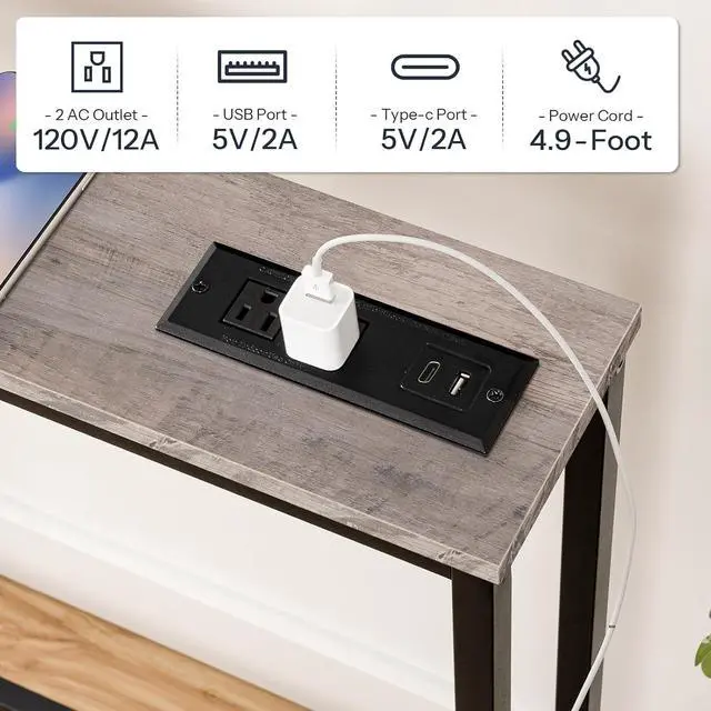 Alt view image 5 of 7 - 63" Narrow Console Table with Charging Station, 5.9" Slim Sofa Table Behind Couch, 2 AC Outlets & USB-C Ports, Long Entryway Tables for Small Spaces, Livingroom, Greige BG165UXG01G1