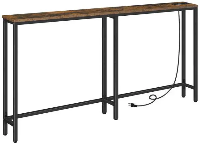 Main image of 63" Narrow Console Table with Charging Station, 5.9" Slim Sofa Table Behind Couch, 2 AC Outlets & USB-C Ports, Long Entryway Tables for Small Spaces, Livingroom, Rustic Brown BF165UXG01G1