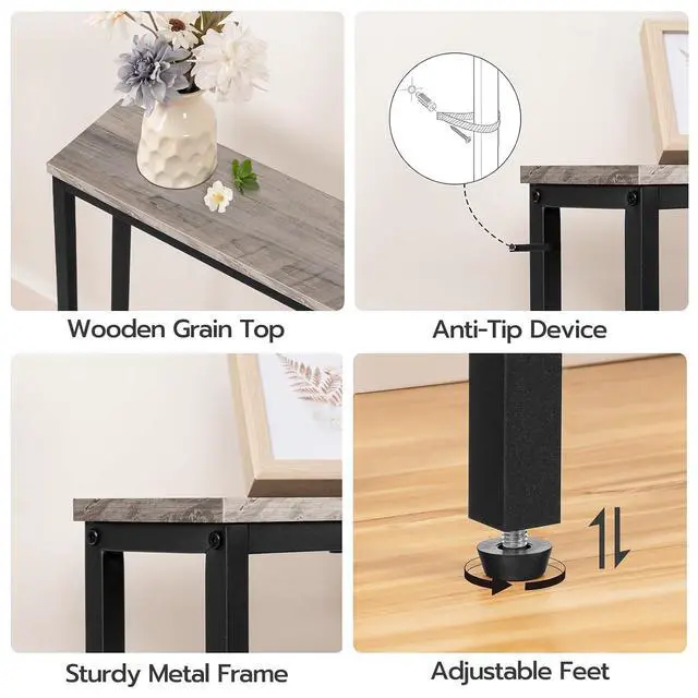 Alt view image 7 of 7 - 63" Narrow Console Table with Charging Station, 5.9" Slim Sofa Table Behind Couch, 2 AC Outlets & USB-C Ports, Long Entryway Tables for Small Spaces, Livingroom, Greige BG165UXG01G1