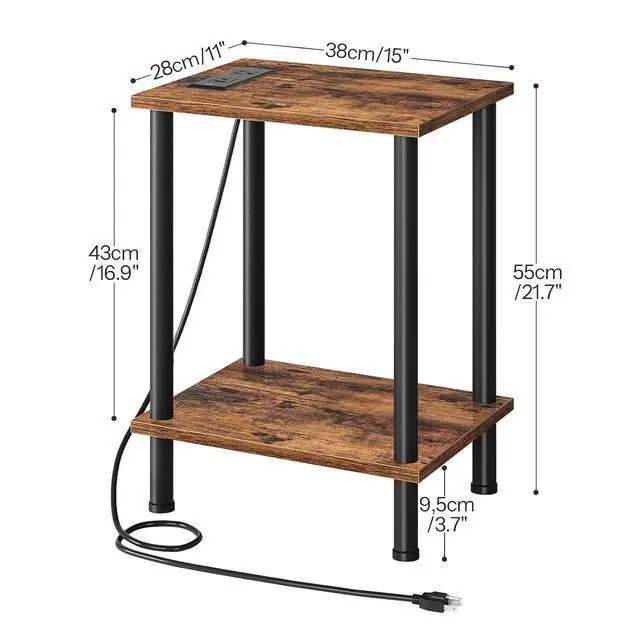 Alt view image 3 of 7 - Side Table with Charging Station, Set of 2 End Tables with USB Port and Outlets, Nightstand with 2-Layer Storage Shelves for Small Spaces, Living Room, Bedroom, Rustic Brown BF09UBZP201