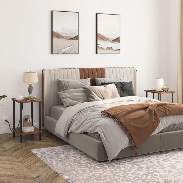Alt view image 5 of 7 - Side Table with Charging Station, Set of 2 End Tables with USB Port and Outlets, Nightstand with 2-Layer Storage Shelves for Small Spaces, Living Room, Bedroom, Rustic Brown BF09UBZP201