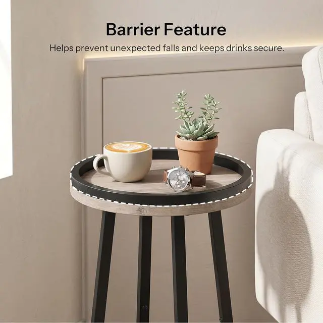 Alt view image 7 of 7 - Small Round Side Table, 2-Tier Round Sofa End Table, Compact Nightstand with Cotton Linen Storage Basket, for Small Space, Living Room, Bedroom, Dorm, Greige BG183BZ01