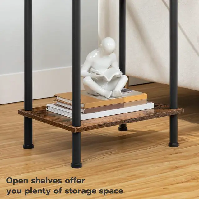 Alt view image 7 of 7 - Side Table with Charging Station, Small End Table with USB Port and Outlet, Nightstand with 2-Layer Storage Shelves for Small Spaces, Living Room, Bedroom, Stable Frame, Rustic Brown BF09UBZ01