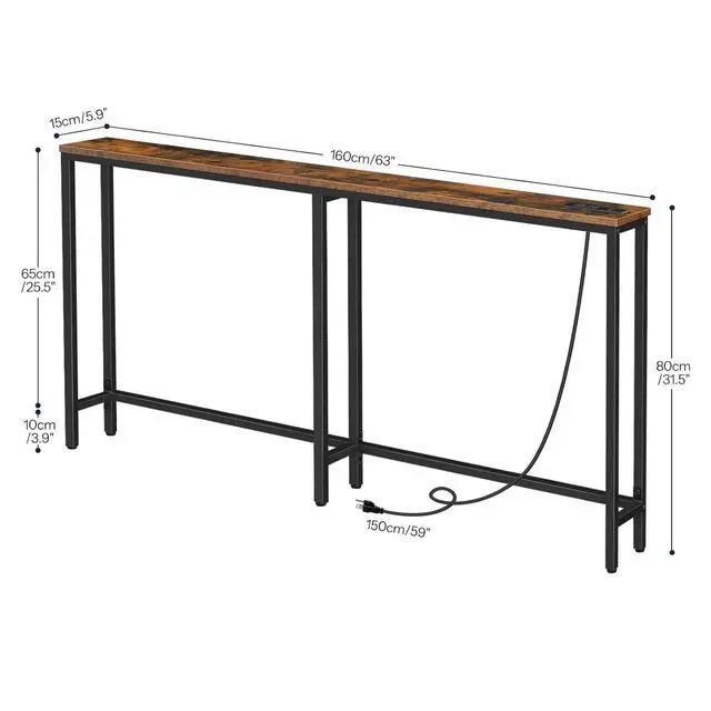 Alt view image 3 of 7 - 63" Narrow Console Table with Charging Station, 5.9" Slim Sofa Table Behind Couch, 2 AC Outlets & USB-C Ports, Long Entryway Tables for Small Spaces, Livingroom, Rustic Brown BF165UXG01G1