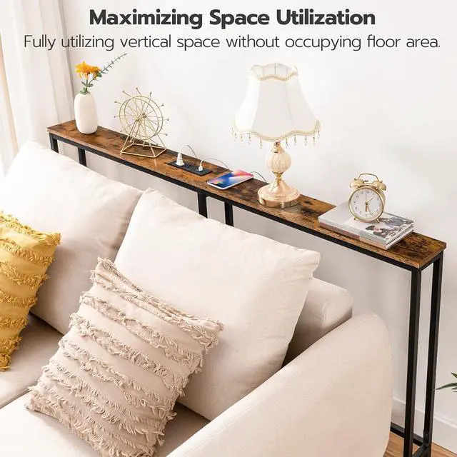 Alt view image 5 of 7 - 63" Narrow Console Table with Charging Station, 5.9" Slim Sofa Table Behind Couch, 2 AC Outlets & USB-C Ports, Long Entryway Tables for Small Spaces, Livingroom, Rustic Brown BF165UXG01G1