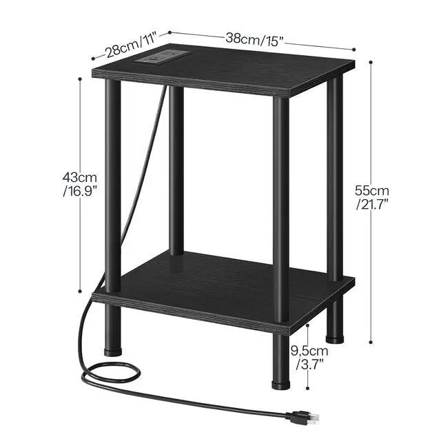Alt view image 3 of 7 - Side Table with Charging Station, Set of 2 End Tables with USB Port and Outlets, Nightstand with 2-Layer Storage Shelves for Small Spaces, Living Room, Bedroom, Black BK09UBZP201