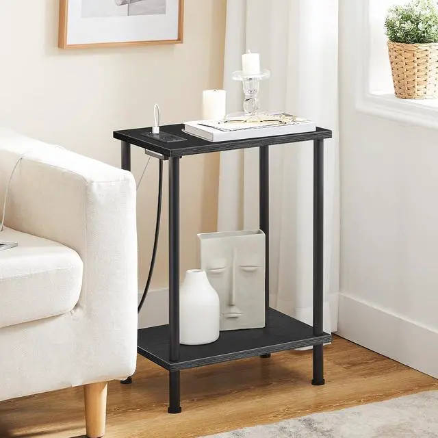 Alt view image 4 of 7 - Side Table with Charging Station, Set of 2 End Tables with USB Port and Outlets, Nightstand with 2-Layer Storage Shelves for Small Spaces, Living Room, Bedroom, Black BK09UBZP201