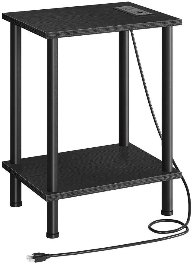 Main image of Side Table with Charging Station, End Table with USB Port and Outlets, Nightstand with 2-Layer Storage Shelves for Small Spaces, Living Room, Bedroom, Black BK09UBZ01
