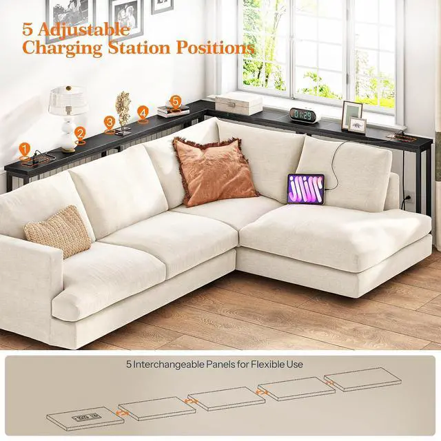 Alt view image 5 of 7 - 70.9" Narrow Console Table with Charging Station, 5.9" Slim Sofa Table Behind Couch, 2 AC Outlets & USB-C Ports, Long Entryway Tables for Small Spaces, Livingroom, Black BB185UXG01