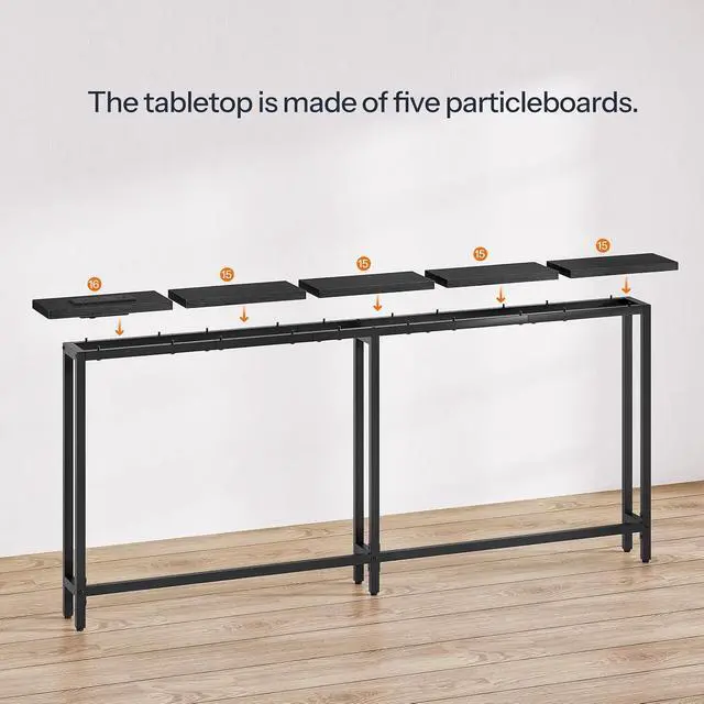 Alt view image 6 of 7 - 70.9" Narrow Console Table with Charging Station, 5.9" Slim Sofa Table Behind Couch, 2 AC Outlets & USB-C Ports, Long Entryway Tables for Small Spaces, Livingroom, Black BB185UXG01