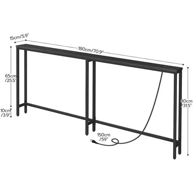 Alt view image 3 of 7 - 70.9" Narrow Console Table with Charging Station, 5.9" Slim Sofa Table Behind Couch, 2 AC Outlets & USB-C Ports, Long Entryway Tables for Small Spaces, Livingroom, Black BB185UXG01