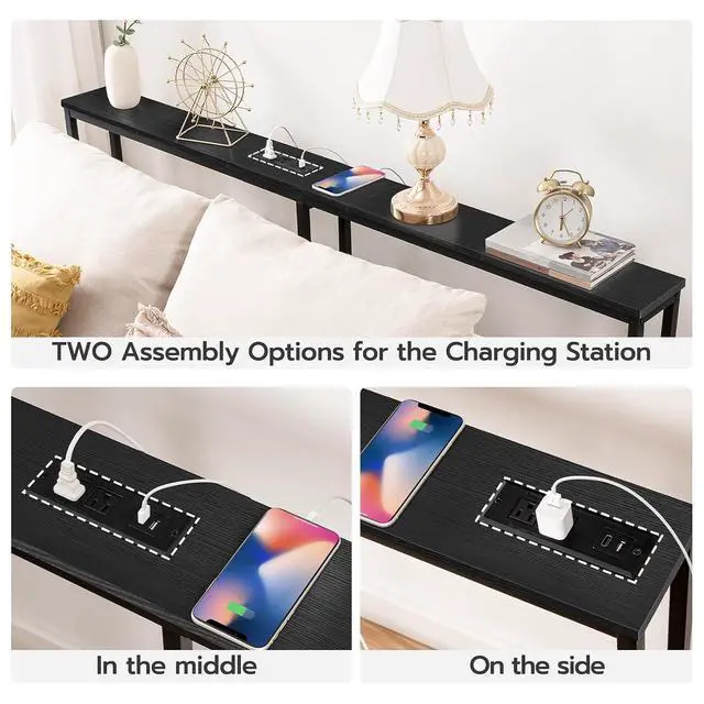 Alt view image 7 of 7 - 70.9" Narrow Console Table with Charging Station, 5.9" Slim Sofa Table Behind Couch, 2 AC Outlets & USB-C Ports, Long Entryway Tables for Small Spaces, Livingroom, Black BB185UXG01