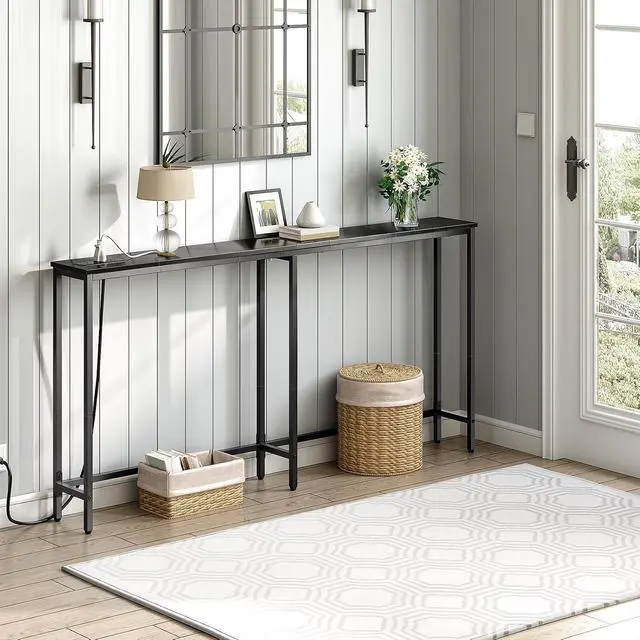 Alt view image 4 of 7 - 70.9" Narrow Console Table with Charging Station, 5.9" Slim Sofa Table Behind Couch, 2 AC Outlets & USB-C Ports, Long Entryway Tables for Small Spaces, Livingroom, Black BB185UXG01