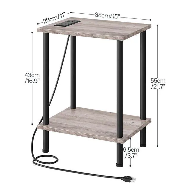 Alt view image 3 of 7 - Side Table with Charging Station, Set of 2 End Tables with USB Port and Outlets, Nightstand with 2-Layer Storage Shelves for Small Spaces, Living Room, Bedroom, Greige and Black BG09UBZP201
