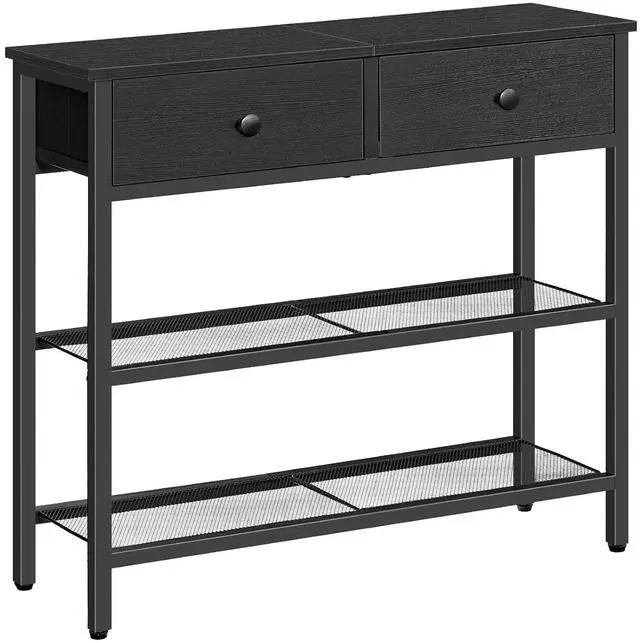 Main image of 29.5" Narrow Console Table with 2 Fabric Drawers, Sofa Table, Small Entryway Table with 3-Tier Storage Shelves, Behind Couch Table, for Living Room, Hallway, Black BB72XG01