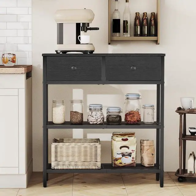 Alt view image 6 of 7 - 29.5" Narrow Console Table with 2 Fabric Drawers, Sofa Table, Small Entryway Table with 3-Tier Storage Shelves, Behind Couch Table, for Living Room, Hallway, Black BB72XG01