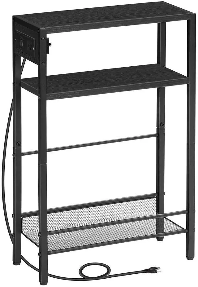 Main image of Small Narrow Side Table with Charging Station, Skinny End Table for Small Spaces, Slim Nightstand with USB Ports Outlet, Sofa Beside Table with Storage Shelf, Black BB102UBZ01