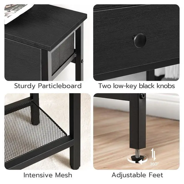Alt view image 7 of 7 - 29.5" Narrow Console Table with 2 Fabric Drawers, Sofa Table, Small Entryway Table with 3-Tier Storage Shelves, Behind Couch Table, for Living Room, Hallway, Black BB72XG01