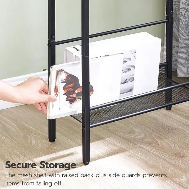 Alt view image 7 of 7 - Small Narrow Side Table with Charging Station, Skinny End Table for Small Spaces, Slim Nightstand with USB Ports Outlet, Sofa Beside Table with Storage Shelf, Black BB102UBZ01