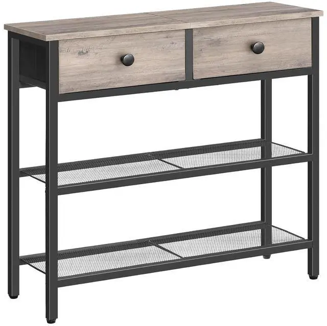 Main image of 29.5" Narrow Console Table with 2 Fabric Drawers, Sofa Table, Small Entryway Table with 3-Tier Storage Shelves, Behind Couch Table, for Living Room, Hallway, Greige and Black BG72XG01