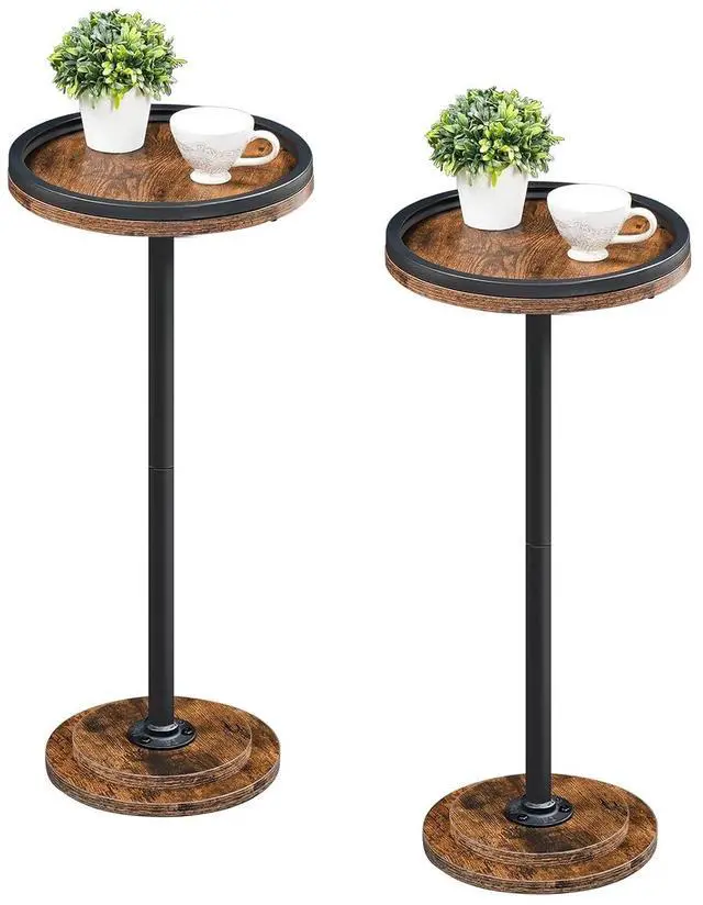 Main image of Small Round Side Tables, Set of 2, Drink Tables, Coffee Martini Tables with Pedestal Accent for Small Spaces in Living Room, Bedroom, Sofa Couch, Rustic Brown BF168BZP201