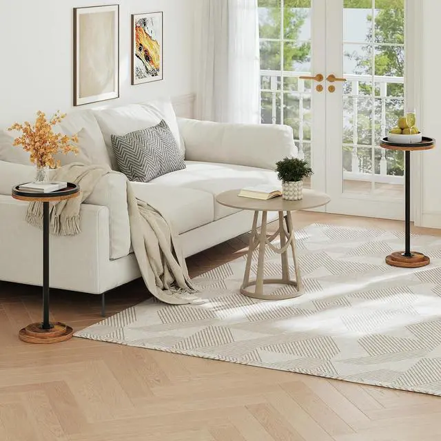 Alt view image 2 of 7 - Small Round Side Tables, Set of 2, Drink Tables, Coffee Martini Tables with Pedestal Accent for Small Spaces in Living Room, Bedroom, Sofa Couch, Rustic Brown BF168BZP201