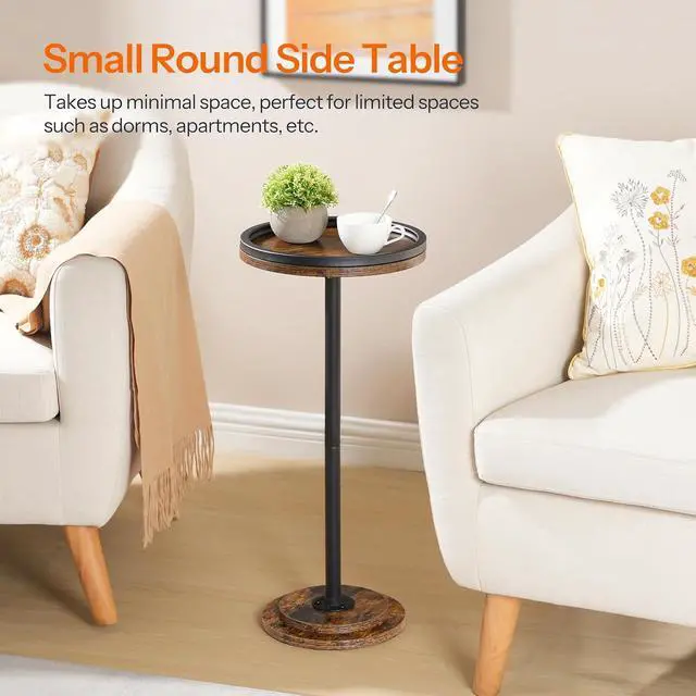 Alt view image 5 of 7 - Small Round Side Tables, Set of 2, Drink Tables, Coffee Martini Tables with Pedestal Accent for Small Spaces in Living Room, Bedroom, Sofa Couch, Rustic Brown BF168BZP201