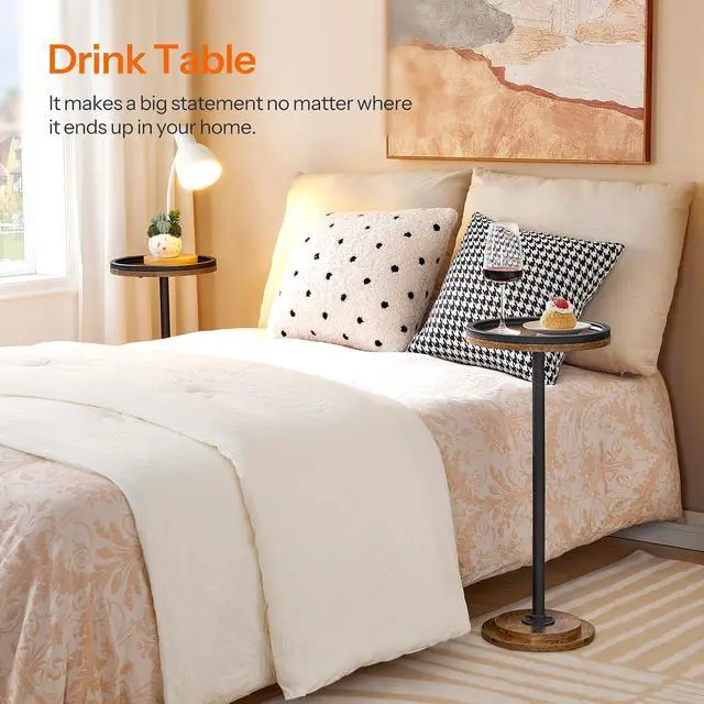 Alt view image 4 of 7 - Small Round Side Tables, Set of 2, Drink Tables, Coffee Martini Tables with Pedestal Accent for Small Spaces in Living Room, Bedroom, Sofa Couch, Rustic Brown BF168BZP201