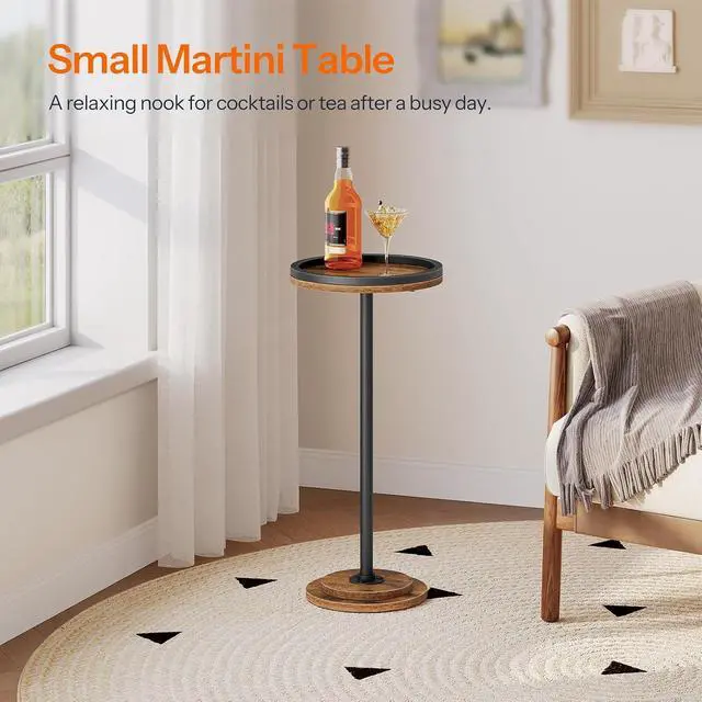 Alt view image 6 of 7 - Small Round Side Tables, Set of 2, Drink Tables, Coffee Martini Tables with Pedestal Accent for Small Spaces in Living Room, Bedroom, Sofa Couch, Rustic Brown BF168BZP201