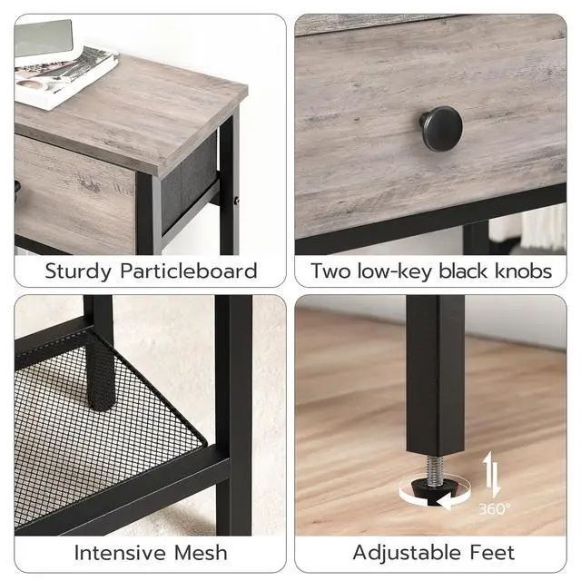 Alt view image 7 of 7 - 29.5" Narrow Console Table with 2 Fabric Drawers, Sofa Table, Small Entryway Table with 3-Tier Storage Shelves, Behind Couch Table, for Living Room, Hallway, Greige and Black BG72XG01
