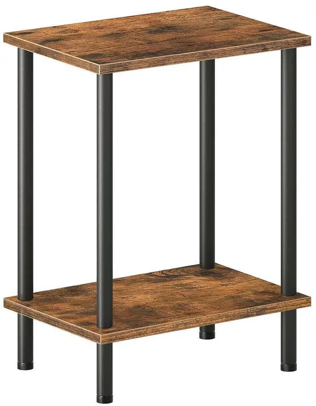 Main image of End Table, Small Side Table, Nightstand with 2-Layer Storage Shelves, Sofa Table for Small Spaces, Living Room, Bedroom, Stable Frame, Easy Assembly, Rustic Brown BF09BZ01