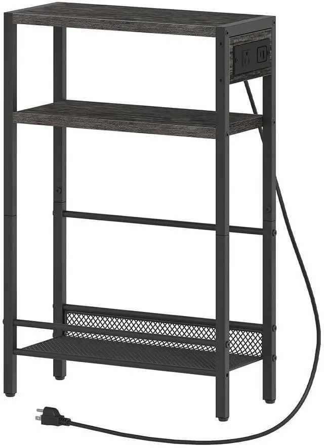 Main image of Small Narrow Side Table with Charging Station, Skinny End Table for Small Spaces, Slim Nightstand with USB Ports Outlet, Sofa Beside Table with Storage Shelf, Charcoal Black BC102UBZ01