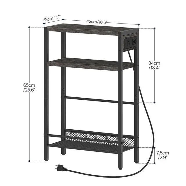 Alt view image 3 of 7 - Small Narrow Side Table with Charging Station, Skinny End Table for Small Spaces, Slim Nightstand with USB Ports Outlet, Sofa Beside Table with Storage Shelf, Charcoal Black BC102UBZ01