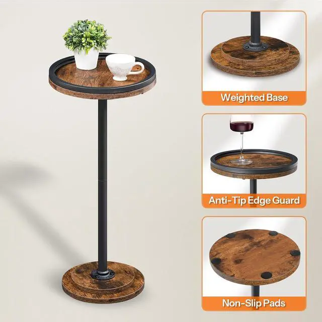 Alt view image 7 of 7 - Small Round Side Tables, Set of 2, Drink Tables, Coffee Martini Tables with Pedestal Accent for Small Spaces in Living Room, Bedroom, Sofa Couch, Rustic Brown BF168BZP201