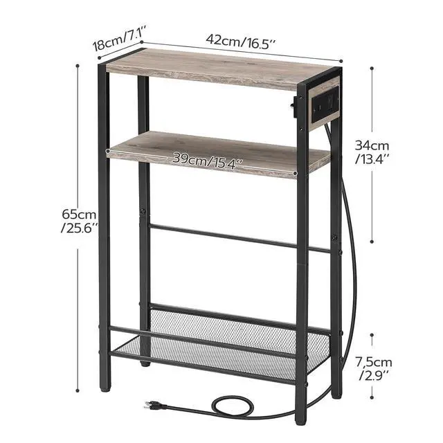 Alt view image 3 of 7 - Small Narrow Side Table with Charging Station Set of 2, Skinny End Table for Small Spaces, Slim Nightstand with USB Ports Outlet, Sofa Beside Table with Storage Shelf BG102UBZP201