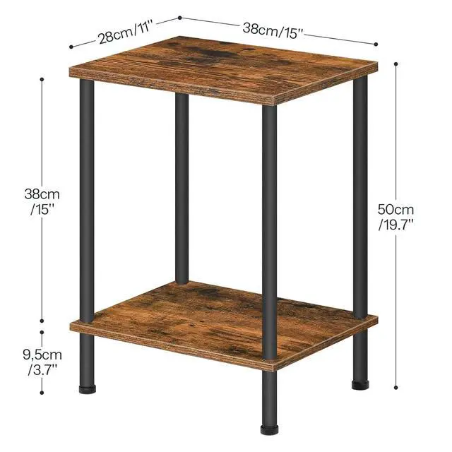 Alt view image 3 of 7 - End Table, Small Side Table, Nightstand with 2-Layer Storage Shelves, Sofa Table for Small Spaces, Living Room, Bedroom, Stable Frame, Easy Assembly, Rustic Brown BF09BZ01