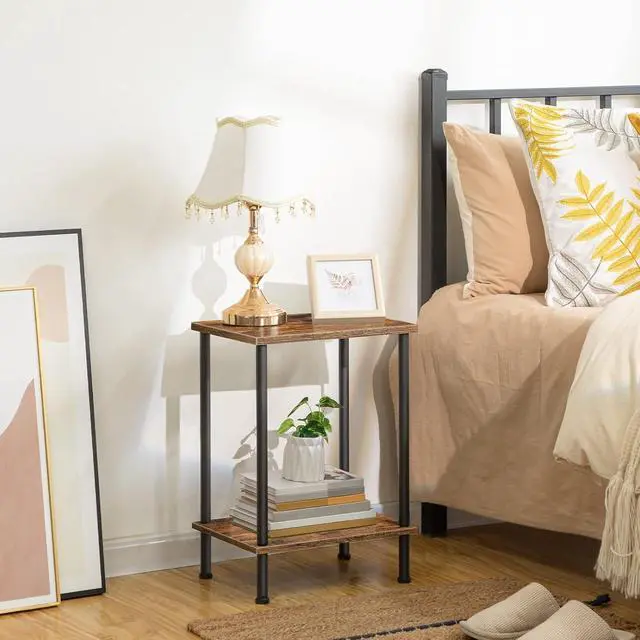 Alt view image 4 of 7 - End Table, Small Side Table, Nightstand with 2-Layer Storage Shelves, Sofa Table for Small Spaces, Living Room, Bedroom, Stable Frame, Easy Assembly, Rustic Brown BF09BZ01