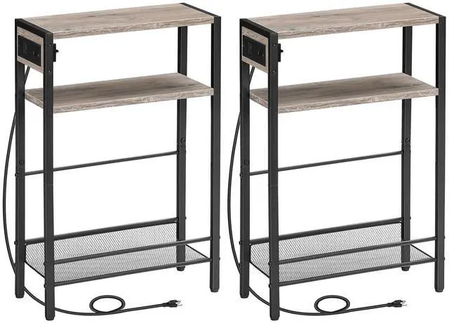 Main image of Small Narrow Side Table with Charging Station Set of 2, Skinny End Table for Small Spaces, Slim Nightstand with USB Ports Outlet, Sofa Beside Table with Storage Shelf BG102UBZP201