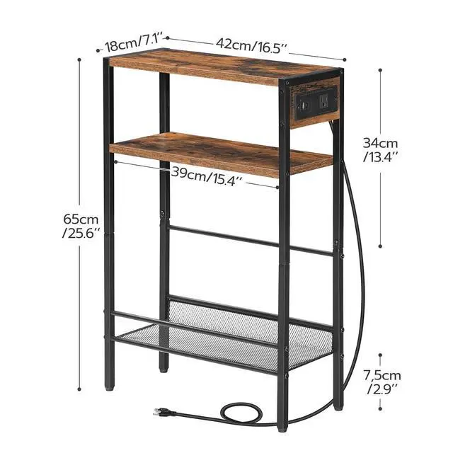 Alt view image 3 of 7 - Small Narrow Side Table with Charging Station Set of 2, Skinny End Table for Small Spaces, Slim Nightstand with USB Ports Outlet, Sofa Beside Table with Storage Shelf BF102UBZP201