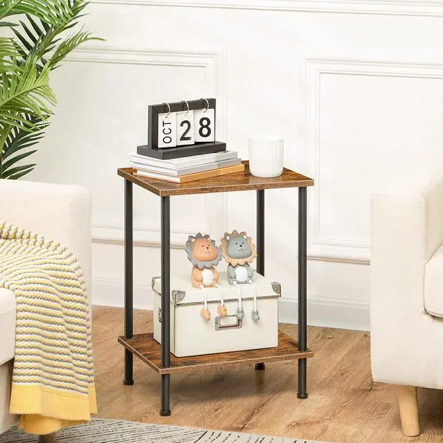 Alt view image 7 of 7 - End Table, Small Side Table, Nightstand with 2-Layer Storage Shelves, Sofa Table for Small Spaces, Living Room, Bedroom, Stable Frame, Easy Assembly, Rustic Brown BF09BZ01