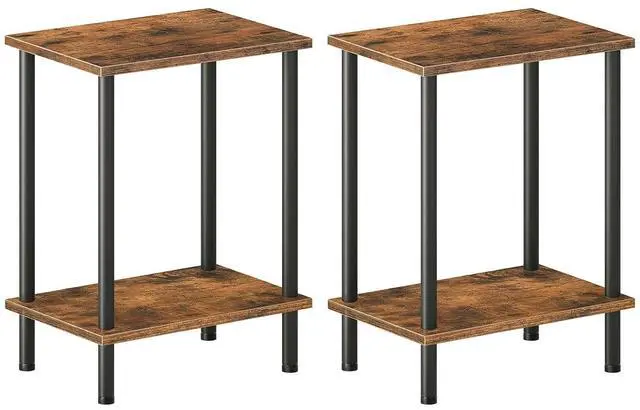 Main image of End Tables Set of 2, Small Side Table, Nightstand with 2-Layer Storage Shelves, Sofa Table for Small Spaces, Living Room, Bedroom, Stable Frame, Easy Assembly, Rustic Brown BF09BZP201