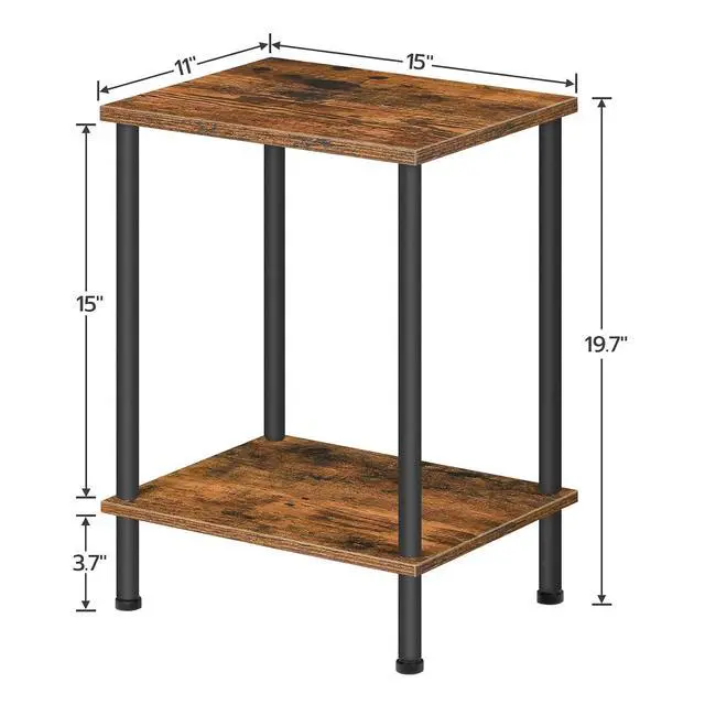 Alt view image 3 of 7 - End Tables Set of 2, Small Side Table, Nightstand with 2-Layer Storage Shelves, Sofa Table for Small Spaces, Living Room, Bedroom, Stable Frame, Easy Assembly, Rustic Brown BF09BZP201