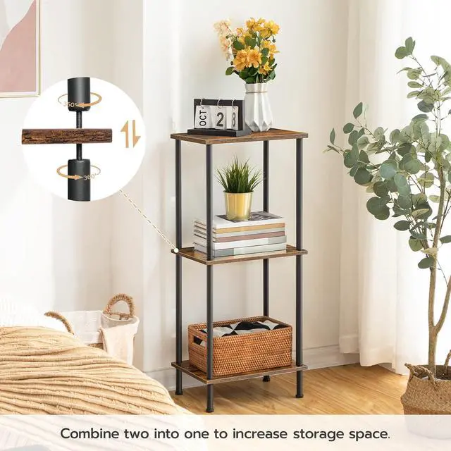 Alt view image 5 of 7 - End Table, Small Side Table, Nightstand with 2-Layer Storage Shelves, Sofa Table for Small Spaces, Living Room, Bedroom, Stable Frame, Easy Assembly, Rustic Brown BF09BZ01